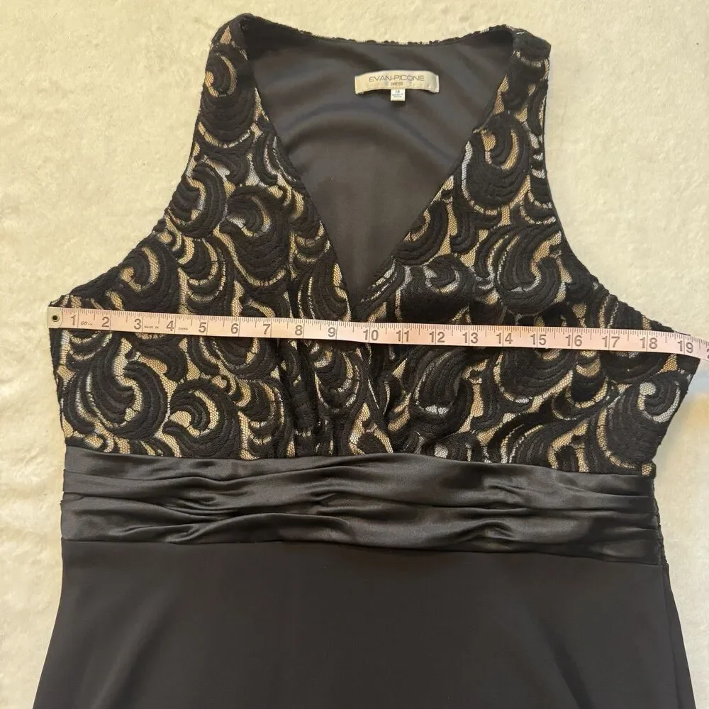Evan-Picone Black Chiffon Dress Women’s 16 Sequin Bodice Satin Waist Formal